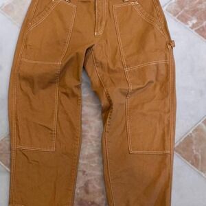 Rust Brown wide leg high waisted straight leg cargo pants with large pockets